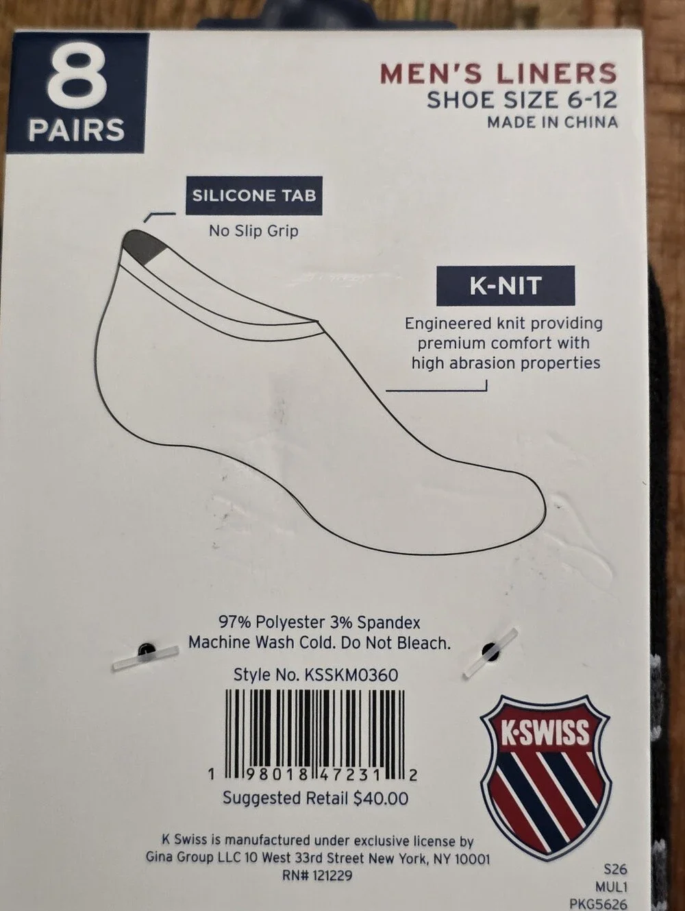 K-Swiss Men's Black & Blue Low-Cut Liner Socks - 8 Pairs